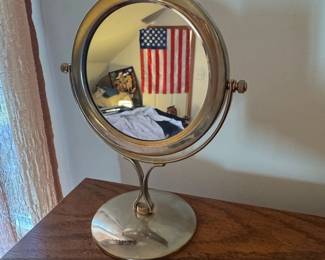 Vintage Brass Vanity Mirror with Pedestal Stand