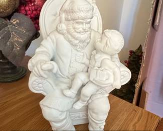 Vintage Bisque Porcelain Santa Claus Figurine Holding Child