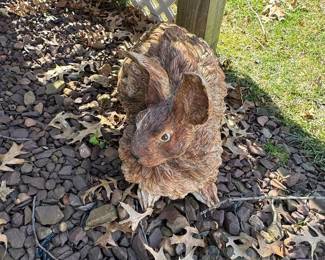 Vintage Cast Stone Rabbit Garden Statue