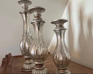 G Decor Silvermere Set of Handblown Hollow Glass Silver Candlesticks