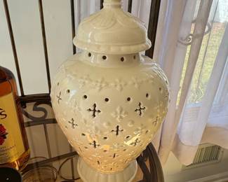 Cream Ceramic Lattice Ginger Jar with Lid