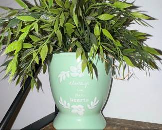 Light Green Ceramic Vase with Always in Our Hearts Sentiment