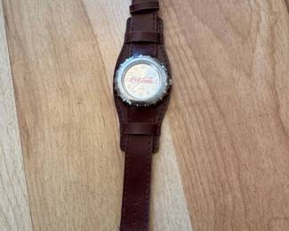 CocaCola Quartz Watch with Brown Leather Strap