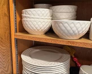 Mikasa Trellis White Embossed Diamond Pattern Dinner Plates and Bowls