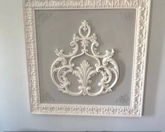 Ornate White Decorative Wall Plaque with Floral Scrollwork Frame
