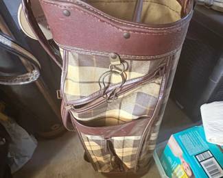 Vintage Plaid and Leather Golf Bag