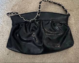 Black Patent Leather Clutch with Chain Strap
