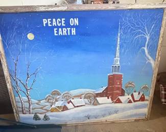 Vintage Peace on Earth Winter Church Scene Painting