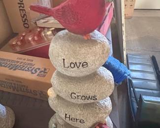 Cardinal on Stacked Stones Love Grows Here Garden Decor