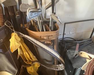 Vintage Golf Club Set with Ben Hogan and Sam Breed Irons and Leather Golf Bag