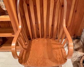 Solid Oak Spindle Back Windsor Rocking Chair