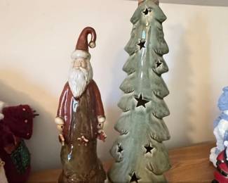 Ceramic Santa Claus and Christmas Tree Figurines