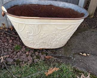 Oval Embossed Galvanized Metal Planter Pot with Handles