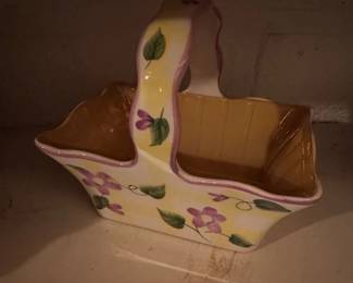Ceramic Flower Basket with Purple Flowers
