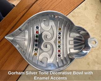 Gorham Silver Tone Decorative Bowl with Enamel Accents