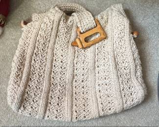 Vintage Crochet Handbag with Wooden Clasp  The Sak