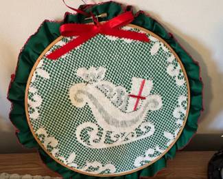 Vintage Christmas Sleigh Embroidery Hoop Art