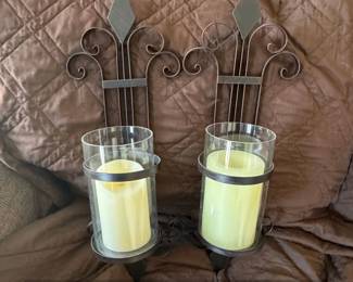 Ornate Metal Wall Sconces with Glass Candle Holders