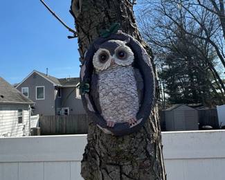 Resin Owl Garden Decor Attached to Tree