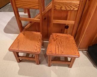 Solid Oak Convertible Step Stool Chair
