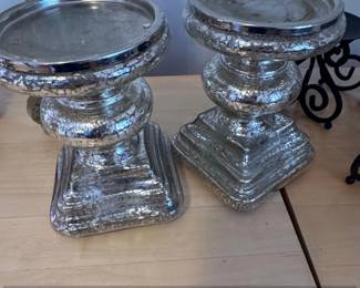 Mercury Glass Pedestal Candle Holders Set of
