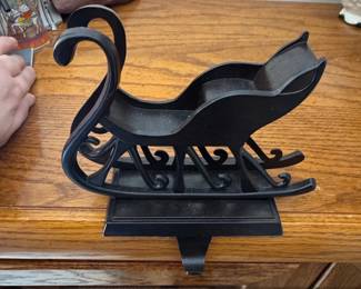 Black Cast Iron Sleigh Christmas Stocking Holder