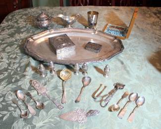 .800 Silver Tray, Boxes & Flatware