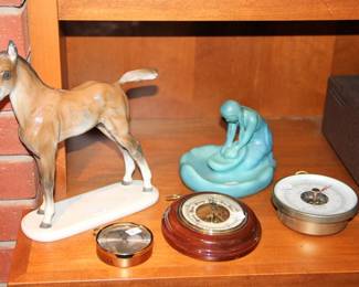 Rosenthal Horse Figurine Signed Hussmann, Van Briggle Native American Statue, Barometers