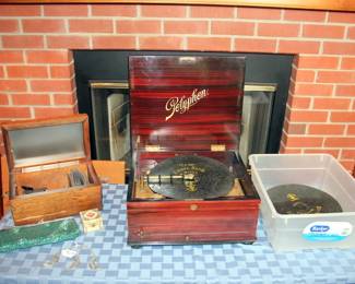 Polyphon Music Box with 16 Discs, Thorens Music Box with 15 Discs