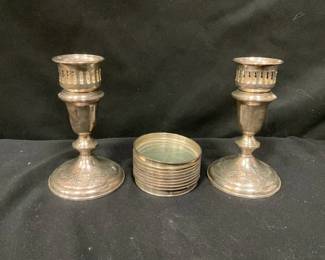 Sterling Candle Holders And Coasters