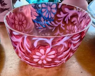 Cranberry Spanish lace bowl