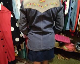 Jacket with embroidered suede trim