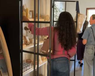 Black iron display case. 