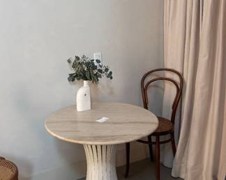 Vintage powder coated table with custom travertine top
