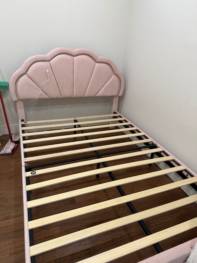 Pink Shell Backboard w/ Lights Double Bed Fairly New Mattress was $250, now $200