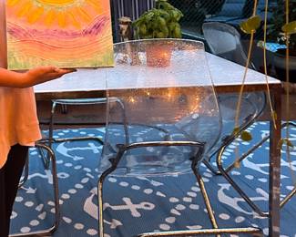 Outdoor table with 4 lucite clear plastic chairs $125 now $75