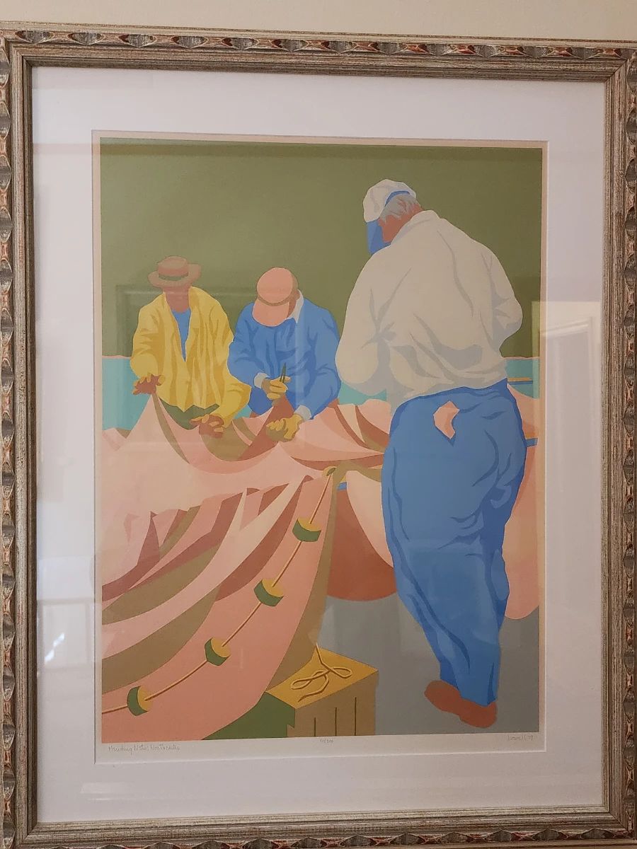 Claude Howell, serigraph, Mending Nets, Northeaster $2800 