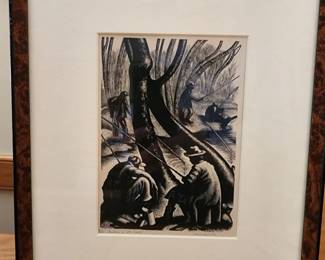 Clare Leighton, wood engraving, Fishing in the Creek, $950
