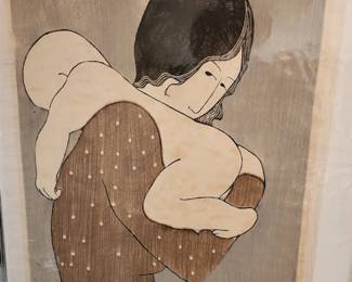 Stephen White-color woodcut-Lady Holding  Baby 143/250 $100