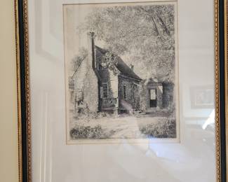 Louis Orr, etching, Plantation Servants Cabin, $500
