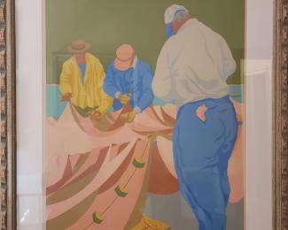 Claude Howell, serigraph, Mending Nets, Northeaster $2800 