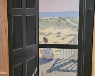 Paul Minnis, 30 x 40 in, looks like Maud Gatewoid sitting on the beach, $1750