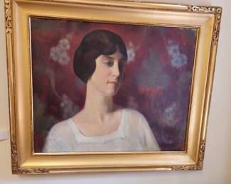 Paul Bartlett, oil on canvas, Deco  Lady (22kt hand carved frame), 1930s, $2800