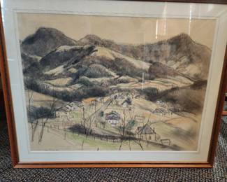 Leo Meissner, pastel, pencil, chalk on paper, study  for  Star Ridge  wood engraving $1200 sold with Star Ridge wood engraving
