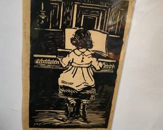 Mabel Pugh, woodcut, At the  Piano, $475