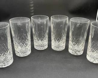 6~ Lead Crystal Tumbler Highball Glass Diamond Cut with Thumbprint Dot * Drinking Glasses -12 Ounce