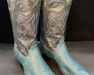Men’s Larry Mahon Cowboy Boots * Size 10?? * Navy Blue & Turquoise