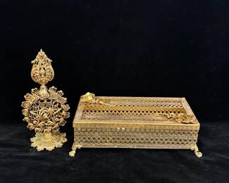 Vintage Hollywood Regency Kleenex Holder * Frederick & Nelson Kleenex Holder * Perfume Vial Holder