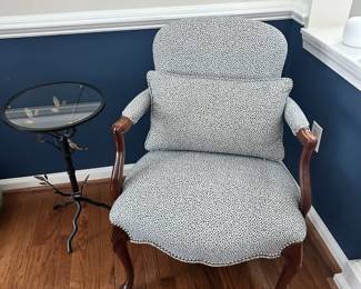 Chair Queen Anne Style Blue Print Upholstered