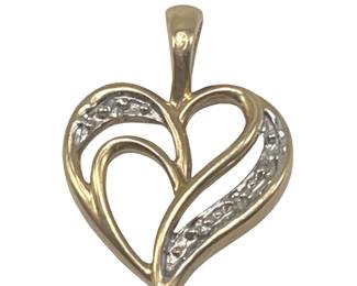 10K Gold Pendant Heart Diamonds 1.6g